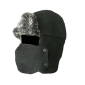 Shark Anatolia Çıkarılabilir Maskeli Pilot Kürklü Şapka Taşlanmış Siyah - 1