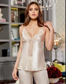 Jeremi 2851 Saten Desenli Üçlü Pijama Takım - 2