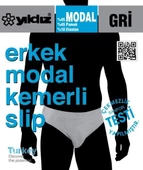 Yıldız 67 Erkek Gri Likralı İz Yapmaz Kemerli Slip Külot 1 Adet - 2