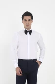 Brianze Beyaz Ata Yaka Damatlık Slim Fit Gömlek ( Kol Düğmesi Hediye ) - 4