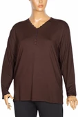 Cimariva Kadın Sıla Büyük Beden V Yaka Dantelli Kahverengi Bluz thumbnail 1