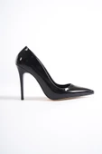 Siyah Rugan Yüksek İnce Topuklu Stiletto Ayakkabı - Lapita - 2