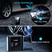 Kobb Kb420 12Volt/Şarjlı 150Psı Taşınabilir Dijital Basınç Göstergeli Led Aydınlatmalı Lastik Şişirme Pompası thumbnail 7