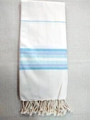 Mandaş Pamuklu El Dokuma Peştemal (80x200) - Krem Mavi - 1