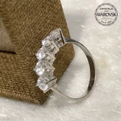 Orijinal Swarovski Beştaş 3 mm Altın Model Gümüş Yüzük thumbnail 4