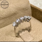 Orijinal Swarovski Beştaş 3 mm Altın Model Gümüş Yüzük thumbnail 1