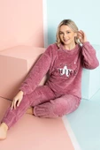 Nisanca Desenli Tam Peluş Kışlık Yılbaşı Kadın Pijama Takımı - 4