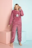 Nisanca Desenli Tam Peluş Kışlık Yılbaşı Kadın Pijama Takımı - 5