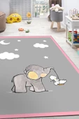 Frenda Home Fil Desenli Kaymaz Deri Taban Çocuk Ve Bebek Odası Halısı  PEMBE 80X200 - 1