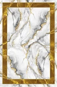 Frenda Home Çerçeveli Mermer Desen Kaymaz Deri Taban Dekoratif Halı  KAHVE 120X180 - 1