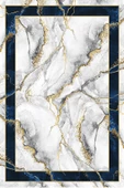 Frenda Home Çerçeveli Mermer Desen Kaymaz Deri Taban Dekoratif Halı  LACİVERT 80X200 - 1
