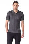 Erkek Polo Yaka Düğmeli Pamuklu Fitilli Triko Kısa Kollu T-Shirt - 5
