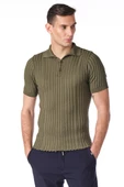 Erkek Polo Yaka Düğmeli Pamuklu Fitilli Triko Kısa Kollu T-Shirt - 1