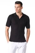 Erkek Polo Yaka Düğmeli Pamuklu Fitilli Triko Kısa Kollu T-Shirt - 2