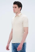 Erkek Polo Yaka Düğmeli Pamuklu Fitilli Triko Kısa Kollu T-Shirt - 10