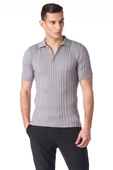 Erkek Polo Yaka Düğmeli Pamuklu Fitilli Triko Kısa Kollu T-Shirt - 4