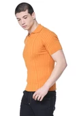 Erkek Polo Yaka Düğmeli Pamuklu Fitilli Triko Kısa Kollu T-Shirt - 6