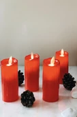 4lü Büyük Boy Titreyen Alevli Kırmızı Led Mum Seti - 1
