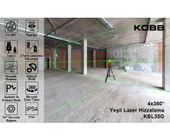 KOBB KBL35G Profesyonel Li-ion Şarjlı 4X360⁰ Otomatik Hizalamalı Yeşil Çapraz Çizgi Lazer Distomat+Uzaktan Kumanda - 9