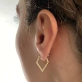 Dörtgen Formlu Altın Küpe 14 Ayar 2,0 cm Zarif Küpe - 1