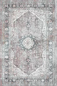 Vintage Desenli Pamuk Taban Baskılı Halı  GRİ 80X300 - 1