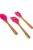 EK-HOME 3'lü Bambu Saplı Silikon Kaşık -spatula-fırça Mutfak Seti - 1