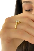 8 Ayar Altın Özel Montür Sonsuzluk 6 mm Zirkon Tektaş Yüzük thumbnail 2