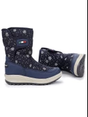 Kiko Kids Tila Kar Desenli Cırtlı Kız Çocuk Kar Bot Ayakkabı Lacivert - 1