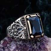 Lacivert Zirkon Taşlı 925 Ayar Gümüş Erkek Yüzük thumbnail 1