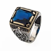 Lacivert Zirkon Taşlı 925 Ayar Gümüş Erkek Yüzük thumbnail 3