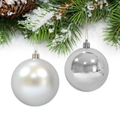 Yılbaşı Çam Ağacı Süsü Gümüş Parlak - Mat Top 6 cm 6'lı thumbnail 1