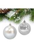 Yılbaşı Çam Ağacı Süsü Gümüş Parlak - Mat Top 6 cm 6'lı thumbnail 2