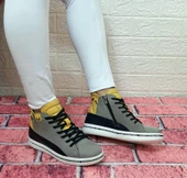 Voyager 8498 Gri-Sarı Hakiki Deri Kaymaz Taban Fermuarlı Bağacaklı Bot thumbnail 4