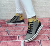 Voyager 8498 Gri-Sarı Hakiki Deri Kaymaz Taban Fermuarlı Bağacaklı Bot thumbnail 3