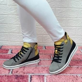 Voyager 8498 Gri-Sarı Hakiki Deri Kaymaz Taban Fermuarlı Bağacaklı Bot thumbnail 2