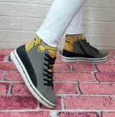 Voyager 8498 Gri-Sarı Hakiki Deri Kaymaz Taban Fermuarlı Bağacaklı Bot thumbnail 5