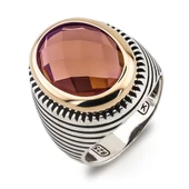 Zultanit Taşlı Çizgili 925 Ayar Gümüş Erkek Yüzük thumbnail 3