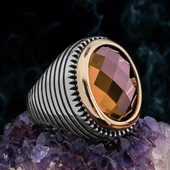 Zultanit Taşlı Çizgili 925 Ayar Gümüş Erkek Yüzük thumbnail 1