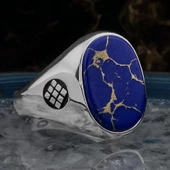 Mavi Lapis Taşlı Parlak 925 Ayar Gümüş Erkek Yüzük thumbnail 1