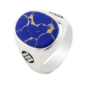 Mavi Lapis Taşlı Parlak 925 Ayar Gümüş Erkek Yüzük thumbnail 3