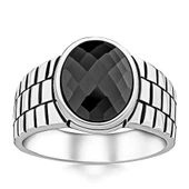 Saat Kordon Tasarımlı Yuvarlak Siyah Zirkon Taşlı Gümüş Erkek Yüzük thumbnail 5