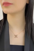8 Ayar Altın 0.17 Ct Elmas Çiçek Desenli Kadın Kolye - 1