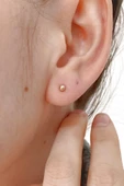 3 Mm Yeşil Küçük Top Küpe 14 Ayar Altın Kadın - 3