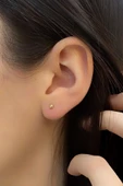 3 Mm Yeşil Küçük Top Küpe 14 Ayar Altın Kadın - 1