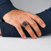 Siyah Zirkon Taşlı İşlemeli 925 Ayar Gümüş Erkek Yüzük thumbnail 2