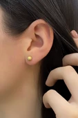 14 Ayar Yeşil Altın 0,4 mm Top Küpe Kadın - 1