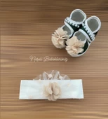 Ponpon Baby Boncuklu Dantelli Kız Bebek Patik Set - 1