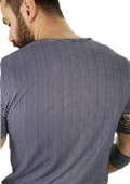 Erkek Lacivert Boyuna Çizgili T-Shirt - 2