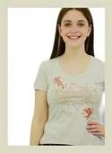Bej Rengi Önü Baskılı T-Shirt - 1