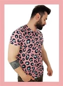 Erkek Pembe Leopar Desen T-Shirt - 4